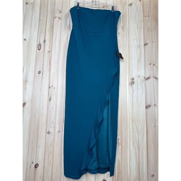 NWT Lulus After Hours Teal Strapless Ruffled Maxi Dress Wedding Bridesmaid Sz XL - Picture 2 of 6